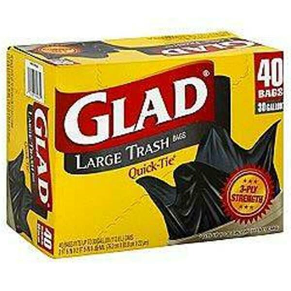 Clorox 60035 PE 30 gal Black Large Quick Tie Glad Trash Bag, 160PK 60035  (PE)